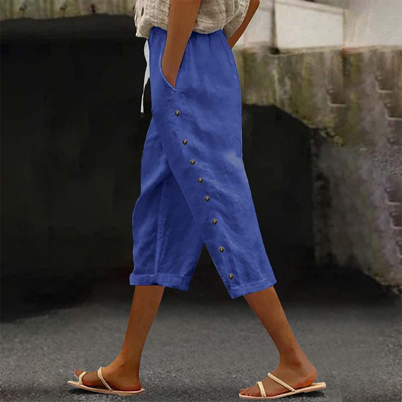 👖 Damen Freizeit-Caprihose mit seitlichen Knöpfen – lässiger Look, bequeme Passform & vielseitig – perfekt für Alltag, Strand & Reisen | Versandfrei