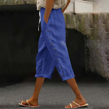 👖 Damen Freizeit-Caprihose mit seitlichen Knöpfen – lässiger Look, bequeme Passform & vielseitig – perfekt für Alltag, Strand & Reisen | Versandfrei