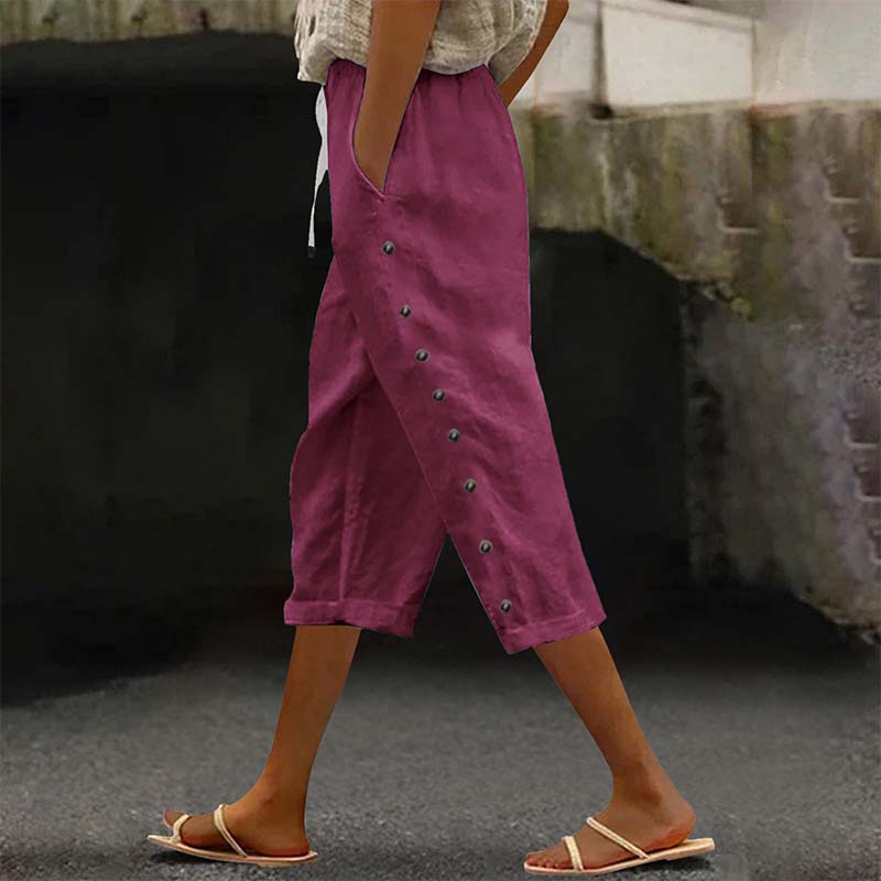 👖 Damen Freizeit-Caprihose mit seitlichen Knöpfen – lässiger Look, bequeme Passform & vielseitig – perfekt für Alltag, Strand & Reisen | Versandfrei
