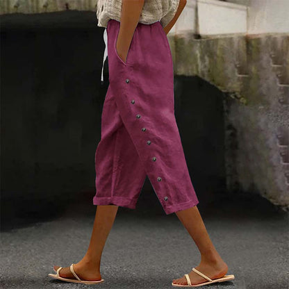 👖 Damen Freizeit-Caprihose mit seitlichen Knöpfen – lässiger Look, bequeme Passform & vielseitig – perfekt für Alltag, Strand & Reisen | Versandfrei