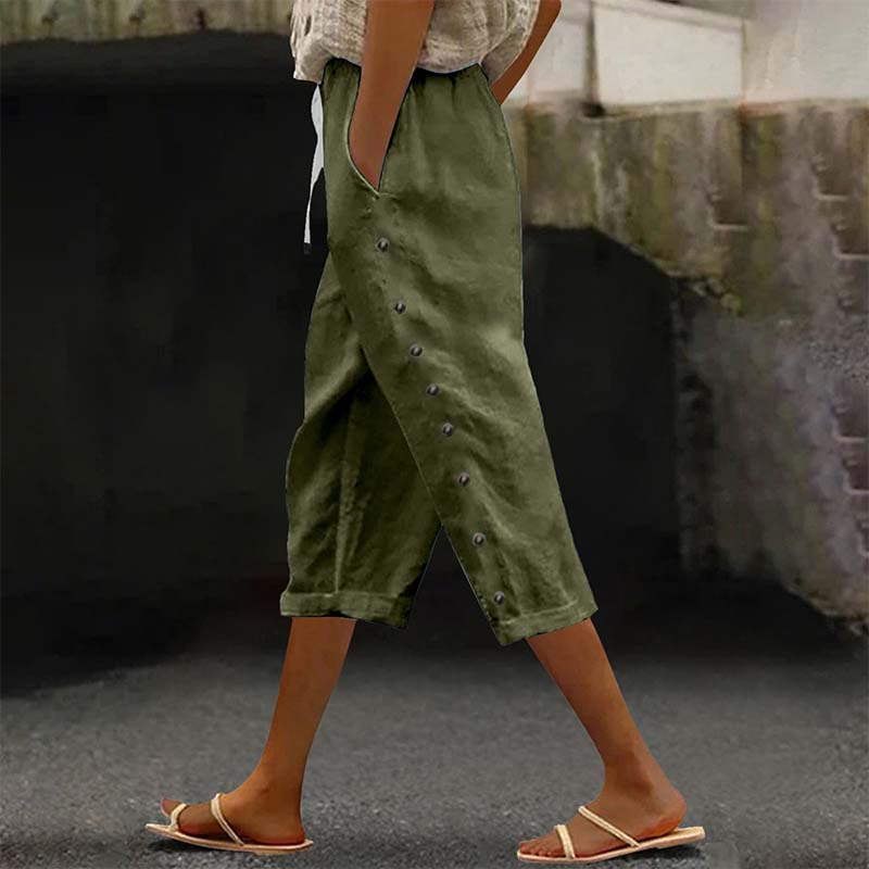 👖 Damen Freizeit-Caprihose mit seitlichen Knöpfen – lässiger Look, bequeme Passform & vielseitig – perfekt für Alltag, Strand & Reisen | Versandfrei