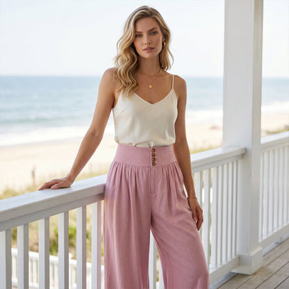 👖 ZEITLICH BEGRENZT 50% RABATT! ✨ Damen Hochbund Plissee Weites Bein Hose – Fließender Schnitt, Seitentaschen, Vielseitig 🌿
