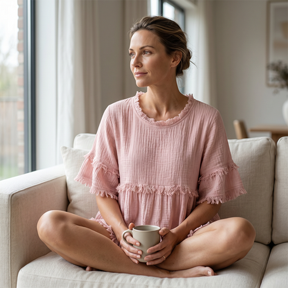 👚 Lässiges Damenoberteil mit Fransenbesatz und Rüschenärmeln – femininer Boho-Look, luftig & vielseitig – perfekt für warme Tage, Strand & Freizeit