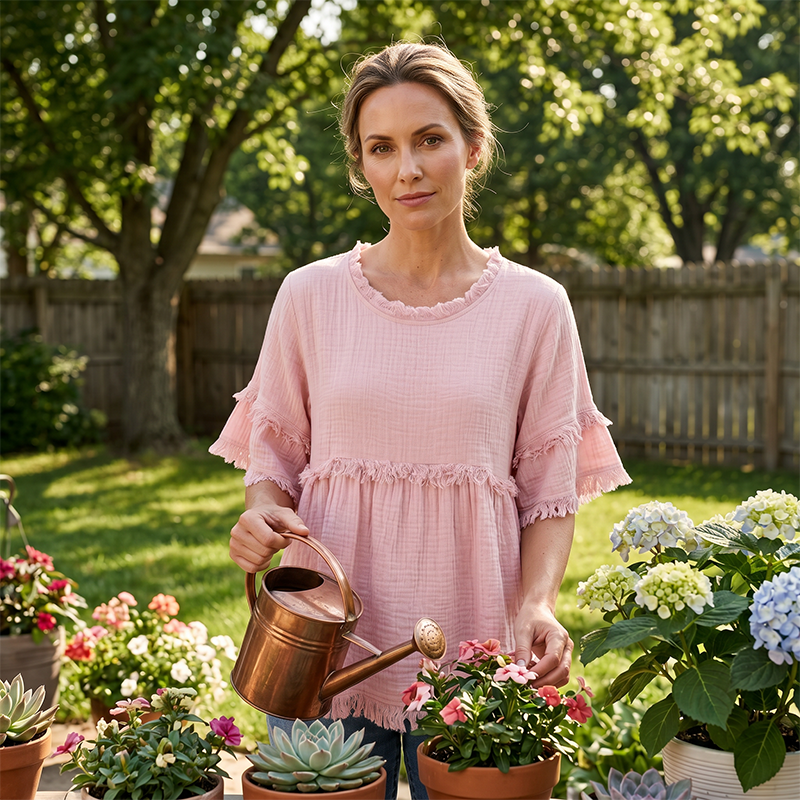 👚 Lässiges Damenoberteil mit Fransenbesatz und Rüschenärmeln – femininer Boho-Look, luftig & vielseitig – perfekt für warme Tage, Strand & Freizeit