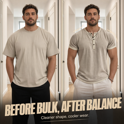 🌿 Kurzärmeliges, atmungsaktives Henley-Shirt mit Kontrast