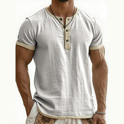 🌿 Kurzärmeliges, atmungsaktives Henley-Shirt mit Kontrast