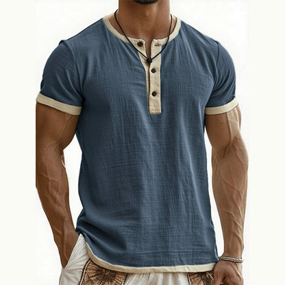 🌿 Kurzärmeliges, atmungsaktives Henley-Shirt mit Kontrast