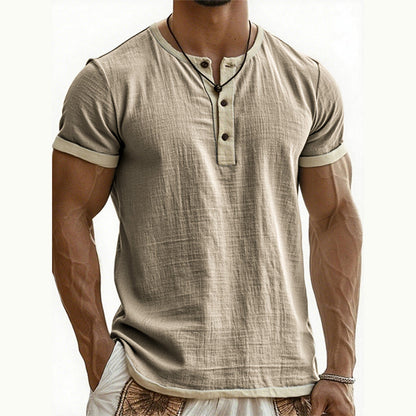 🌿 Kurzärmeliges, atmungsaktives Henley-Shirt mit Kontrast