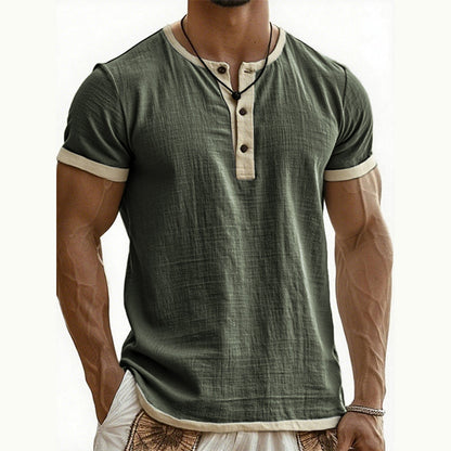 🌿 Kurzärmeliges, atmungsaktives Henley-Shirt mit Kontrast