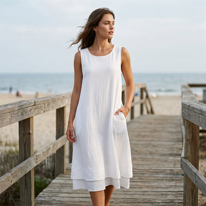 👗 Ärmelloses Stufenkleid – der ultimative Sommerlook für jede Gelegenheit! Ob am Strand, im Café oder in der Stadt – der fließende Schnitt und der luftige Stoff machen dich zum absoluten Hingucker. Jetzt im zeitlich begrenzten Angebot! 🌊🌸