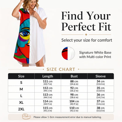 🎨✨Bedrucktes Hemdkleid für Damen im kunstvollen Porträtstil – einzigartiges Design, leichter Stoff & vielseitig – perfekt für Alltag, Büro & besondere Anlässe