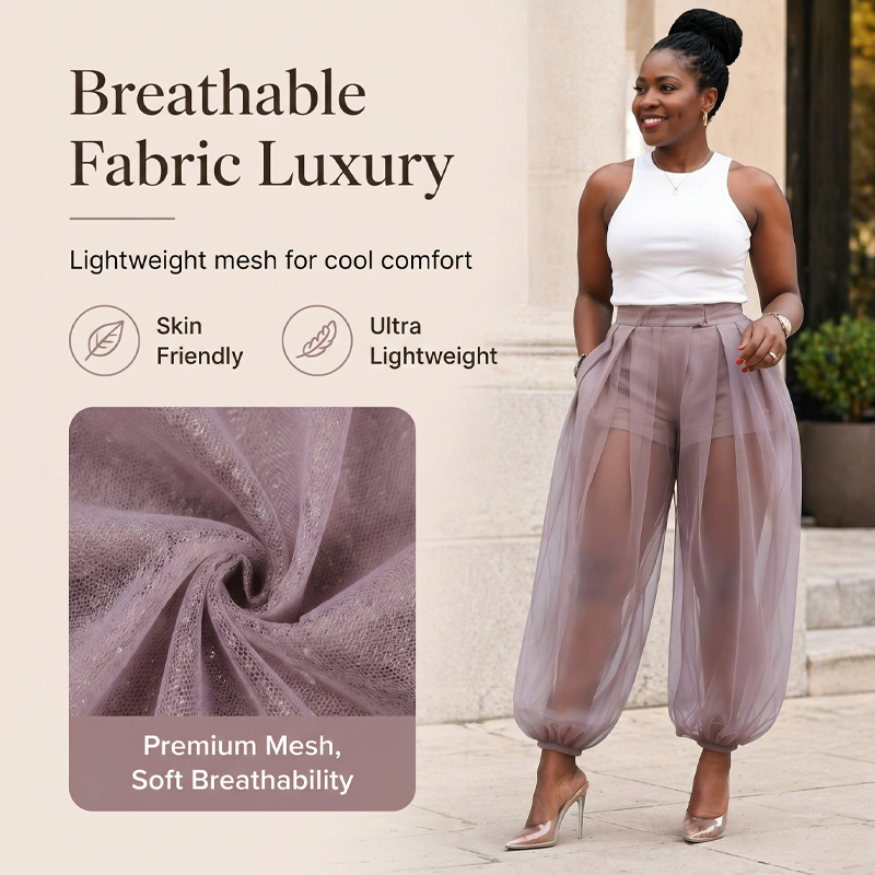 ✨Damenhose mit Mesh-Einsätzen im Laternen-Stil – luftiger Look, bequeme Passform & vielseitig – perfekt für warme Tage, Strand & Freizeit – mit stilvollen Mesh-Details