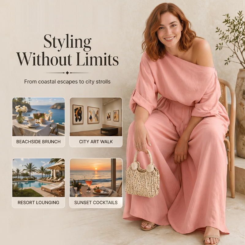 Women's Off-Shoulder Top and Wide-Leg Pants Set