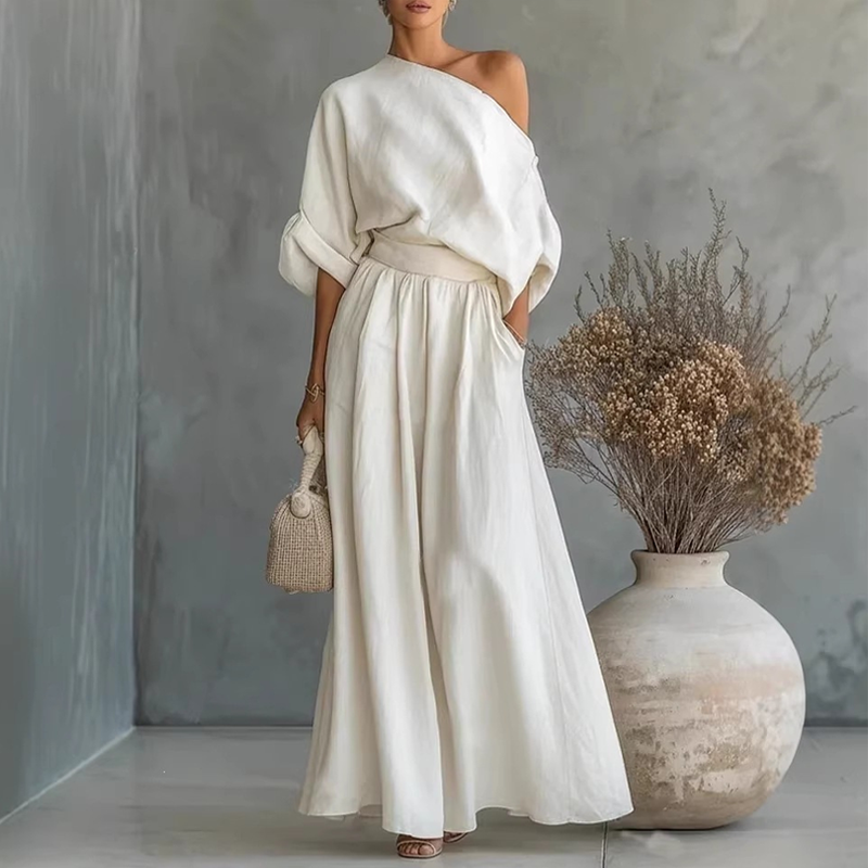 Women's Off-Shoulder Top and Wide-Leg Pants Set