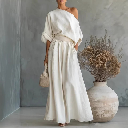 Women's Off-Shoulder Top and Wide-Leg Pants Set
