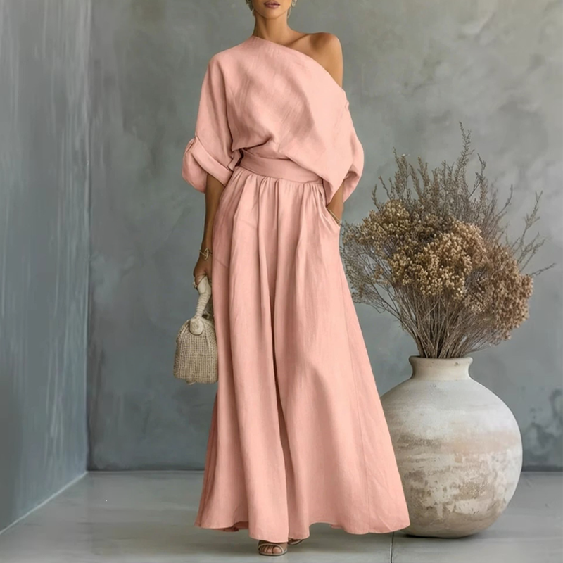 Women's Off-Shoulder Top and Wide-Leg Pants Set