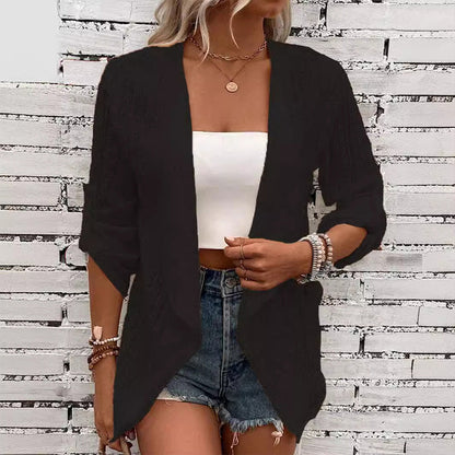 ✨Lässige, strukturierte Damen-Strickjacke mit offener Vorderseite – bequemer Layering-Look, weicher Stoff & vielseitig – perfekt für Alltag, Büro & Freizeit