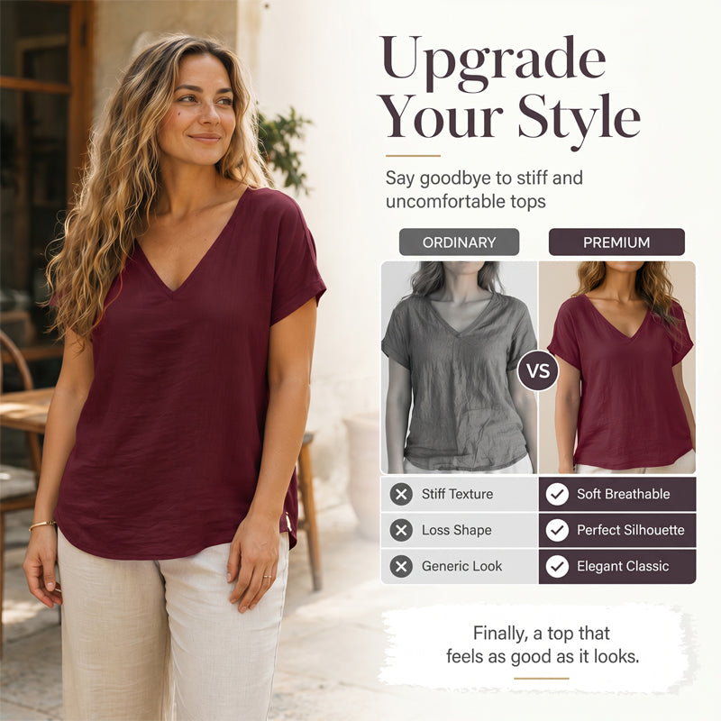 👕☀️🌿 BEFRISTETES ANGEBOT 50% RABATT! Damen V-Ausschnitt T-Shirt für den Sommer – Weiche, atmungsaktive leichte Baumwollmischung – Perfekt für lässige Tage, Besorgungen oder entspannte Wochenendmorgen 🌸😌