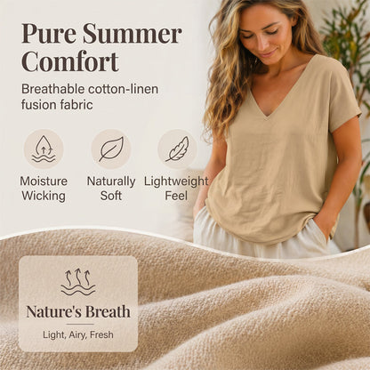 👕☀️🌿 BEFRISTETES ANGEBOT 50% RABATT! Damen V-Ausschnitt T-Shirt für den Sommer – Weiche, atmungsaktive leichte Baumwollmischung – Perfekt für lässige Tage, Besorgungen oder entspannte Wochenendmorgen 🌸😌