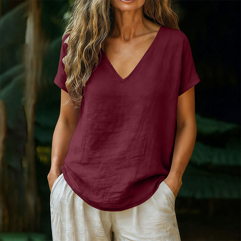 👕☀️🌿 BEFRISTETES ANGEBOT 50% RABATT! Damen V-Ausschnitt T-Shirt für den Sommer – Weiche, atmungsaktive leichte Baumwollmischung – Perfekt für lässige Tage, Besorgungen oder entspannte Wochenendmorgen 🌸😌