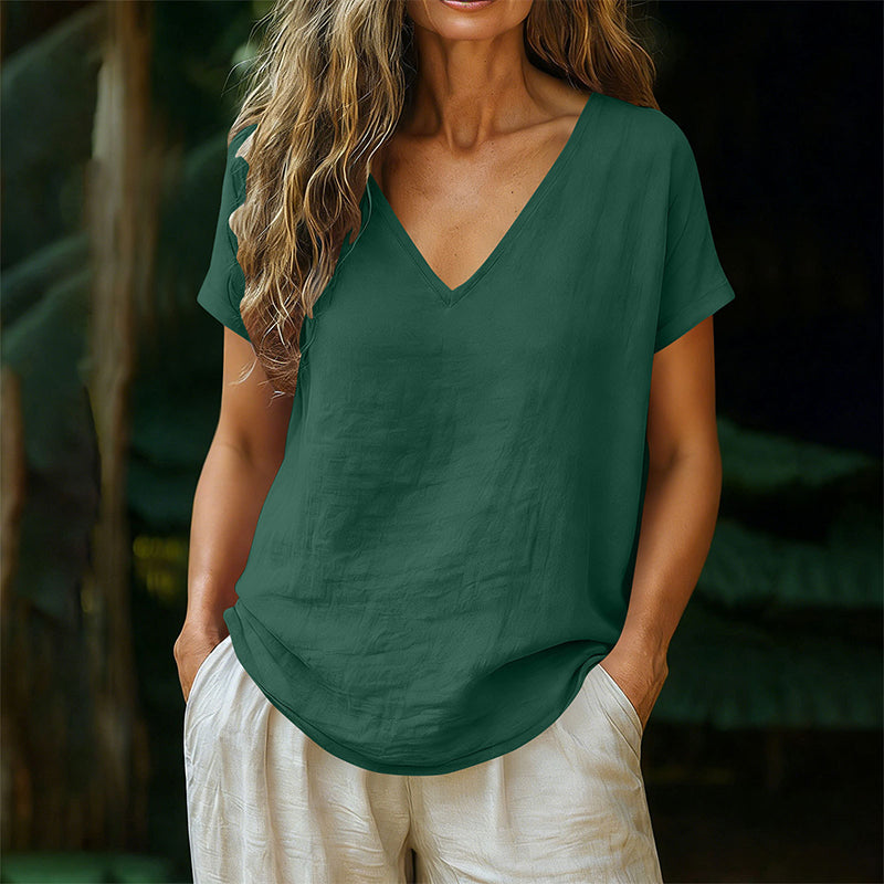 👕☀️🌿 BEFRISTETES ANGEBOT 50% RABATT! Damen V-Ausschnitt T-Shirt für den Sommer – Weiche, atmungsaktive leichte Baumwollmischung – Perfekt für lässige Tage, Besorgungen oder entspannte Wochenendmorgen 🌸😌