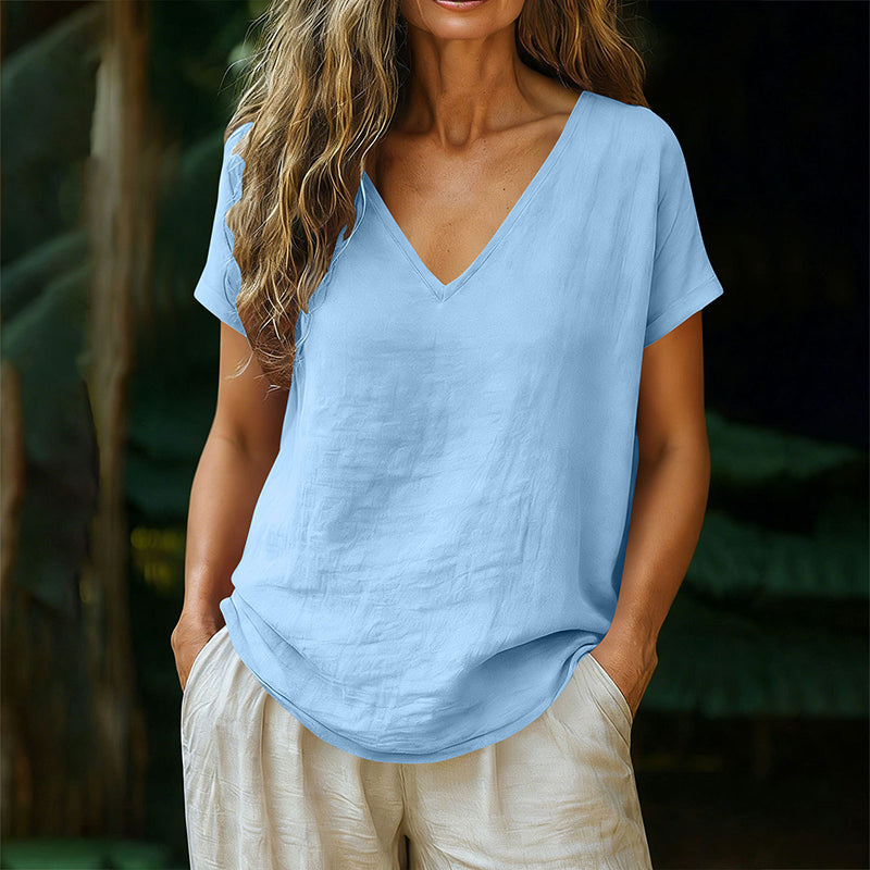 👕☀️🌿 BEFRISTETES ANGEBOT 50% RABATT! Damen V-Ausschnitt T-Shirt für den Sommer – Weiche, atmungsaktive leichte Baumwollmischung – Perfekt für lässige Tage, Besorgungen oder entspannte Wochenendmorgen 🌸😌