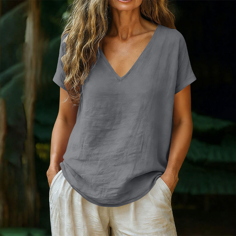 👕☀️🌿 BEFRISTETES ANGEBOT 50% RABATT! Damen V-Ausschnitt T-Shirt für den Sommer – Weiche, atmungsaktive leichte Baumwollmischung – Perfekt für lässige Tage, Besorgungen oder entspannte Wochenendmorgen 🌸😌