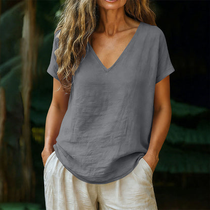 👕☀️🌿 BEFRISTETES ANGEBOT 50% RABATT! Damen V-Ausschnitt T-Shirt für den Sommer – Weiche, atmungsaktive leichte Baumwollmischung – Perfekt für lässige Tage, Besorgungen oder entspannte Wochenendmorgen 🌸😌