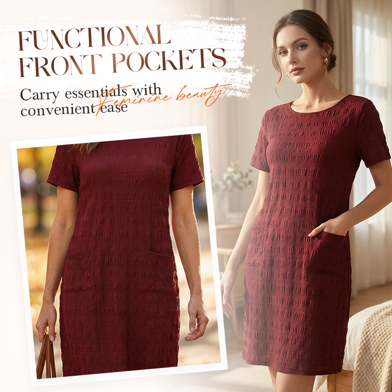 ⌛Zeitlich begrenztes Angebot – Rundhalsausschnitt-Kleid für Damen mit Struktur und knielanger Länge