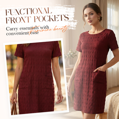 ⌛Zeitlich begrenztes Angebot – Rundhalsausschnitt-Kleid für Damen mit Struktur und knielanger Länge