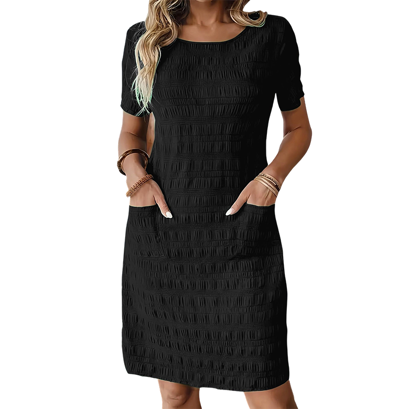 ⌛Zeitlich begrenztes Angebot – Rundhalsausschnitt-Kleid für Damen mit Struktur und knielanger Länge