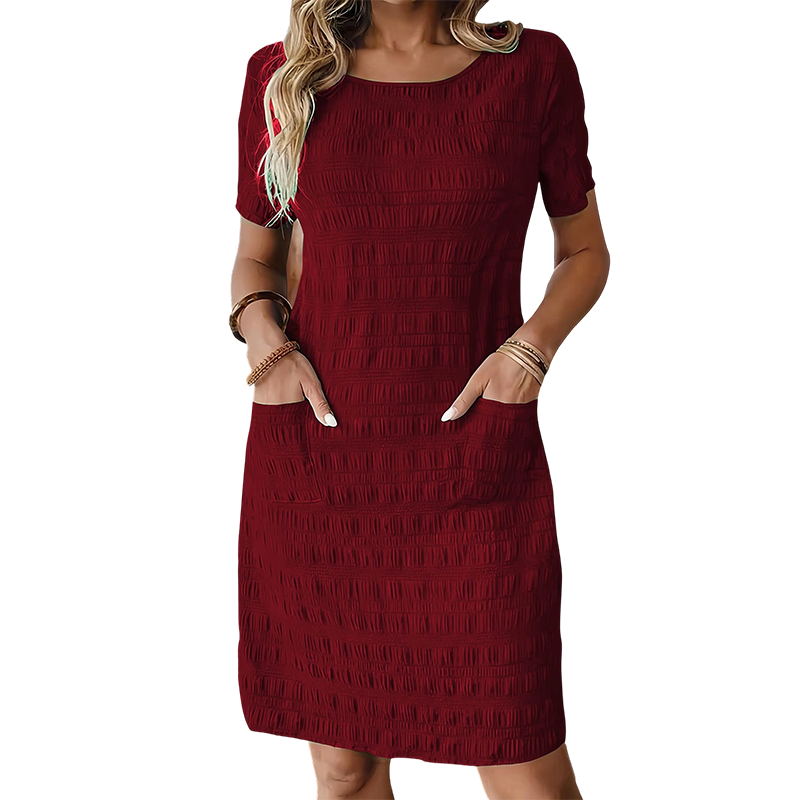⌛Zeitlich begrenztes Angebot – Rundhalsausschnitt-Kleid für Damen mit Struktur und knielanger Länge