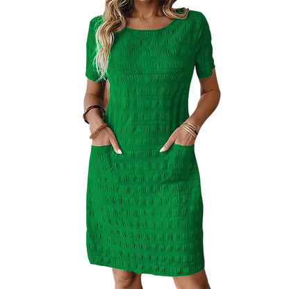⌛Zeitlich begrenztes Angebot – Rundhalsausschnitt-Kleid für Damen mit Struktur und knielanger Länge