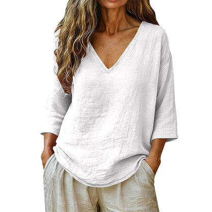 👕 Lässige Damenbluse mit V-Ausschnitt und Dreiviertelärmeln – eleganter Look, luftiger Schnitt & vielseitig – perfekt für Alltag, Büro & Freizeit
