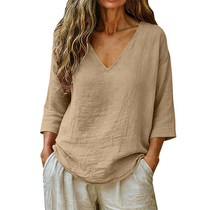 👕 Lässige Damenbluse mit V-Ausschnitt und Dreiviertelärmeln – eleganter Look, luftiger Schnitt & vielseitig – perfekt für Alltag, Büro & Freizeit