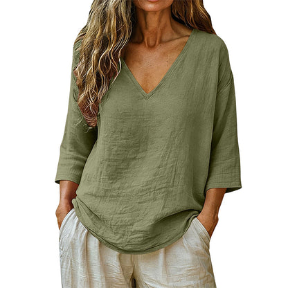 👕 Lässige Damenbluse mit V-Ausschnitt und Dreiviertelärmeln – eleganter Look, luftiger Schnitt & vielseitig – perfekt für Alltag, Büro & Freizeit