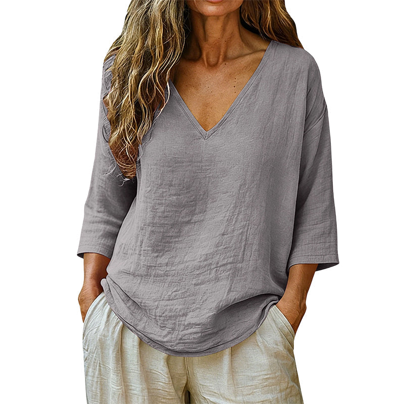 👕 Lässige Damenbluse mit V-Ausschnitt und Dreiviertelärmeln – eleganter Look, luftiger Schnitt & vielseitig – perfekt für Alltag, Büro & Freizeit