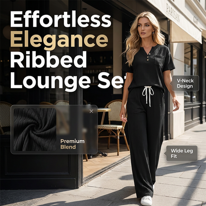 🧶Zweiteiliges Set aus Rippstrick-Oberteil und Hose für Damen – bequem, elastisch & perfekt aufeinander abgestimmt – ideal für Lounge, Homeoffice & Freizeit | Versandfrei