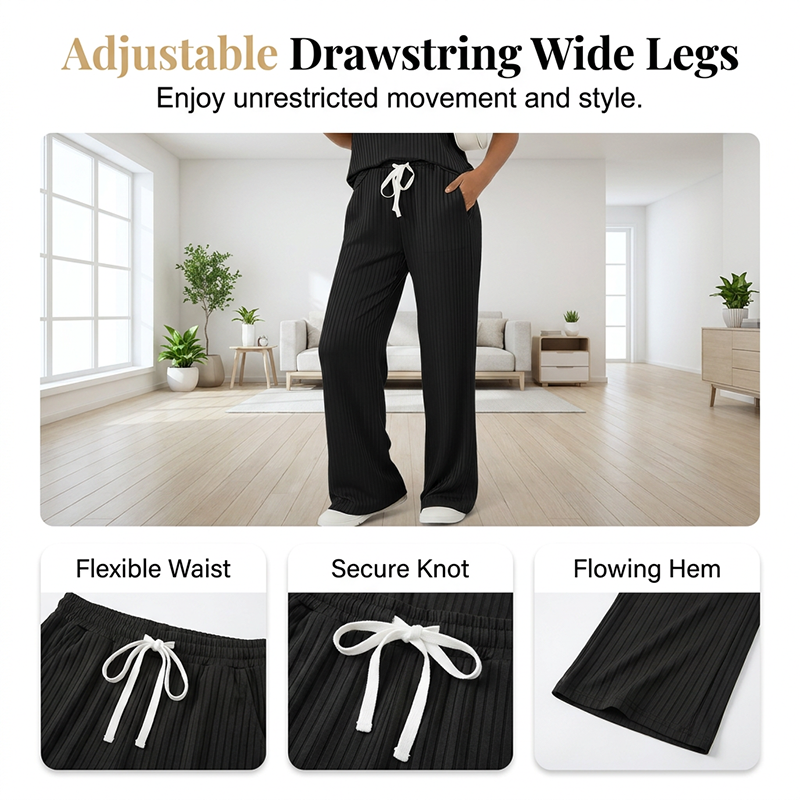 🧶Zweiteiliges Set aus Rippstrick-Oberteil und Hose für Damen – bequem, elastisch & perfekt aufeinander abgestimmt – ideal für Lounge, Homeoffice & Freizeit | Versandfrei