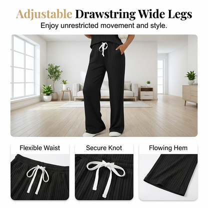 🧶Zweiteiliges Set aus Rippstrick-Oberteil und Hose für Damen – bequem, elastisch & perfekt aufeinander abgestimmt – ideal für Lounge, Homeoffice & Freizeit | Versandfrei