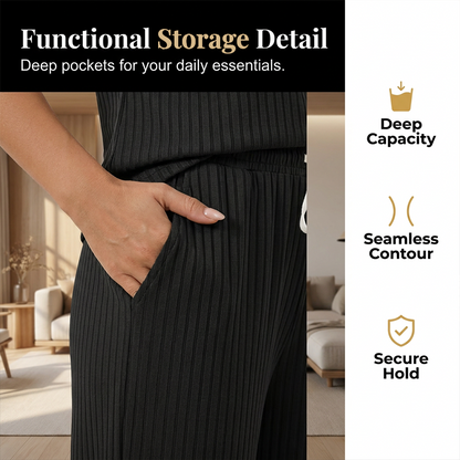 🧶Zweiteiliges Set aus Rippstrick-Oberteil und Hose für Damen – bequem, elastisch & perfekt aufeinander abgestimmt – ideal für Lounge, Homeoffice & Freizeit | Versandfrei