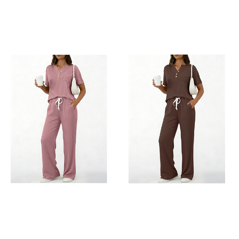 🧶Zweiteiliges Set aus Rippstrick-Oberteil und Hose für Damen – bequem, elastisch & perfekt aufeinander abgestimmt – ideal für Lounge, Homeoffice & Freizeit | Versandfrei