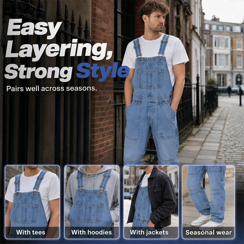 🏆 Verkaufsschlager – jetzt halber Preis! 👖 Klassischer Jeansoverall für Herren mit verstellbaren Trägern