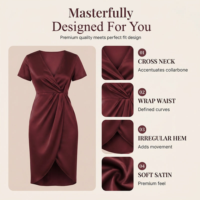 🌟 Der Look, den alle suchen – bei uns 50% günstiger! 👗Asymmetrisches Wickelkleid für Damen mit kurzen Ärmeln und V-Ausschnitt