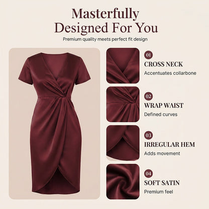 🌟 Der Look, den alle suchen – bei uns 50% günstiger! 👗Asymmetrisches Wickelkleid für Damen mit kurzen Ärmeln und V-Ausschnitt