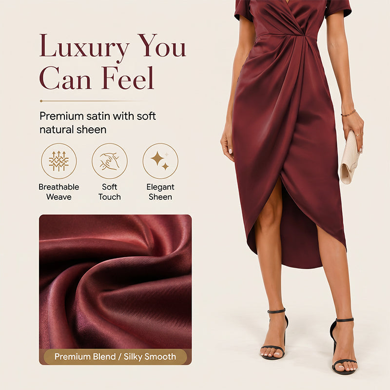 🌟 Der Look, den alle suchen – bei uns 50% günstiger! 👗Asymmetrisches Wickelkleid für Damen mit kurzen Ärmeln und V-Ausschnitt