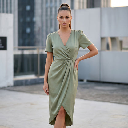 🌟 Der Look, den alle suchen – bei uns 50% günstiger! 👗Asymmetrisches Wickelkleid für Damen mit kurzen Ärmeln und V-Ausschnitt