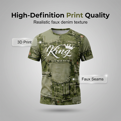 🔥 NUR SOLANGE DER VORRAT REICHT – 50% RABATT! 🎉 Herren Sportset mit Kunstdenim Print – Kurzarm T-Shirt + Cargo Shorts, elastischer Stoff für Fitness, Laufen & Alltag
