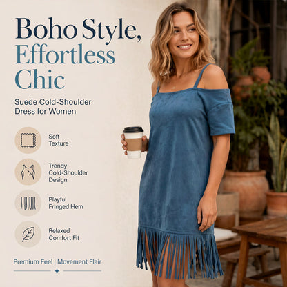 ⏰ Letzte Welle – Lager fast leer – 50% endet jederzeit！Damen Off-Shoulder-Träger-Fransenkleid