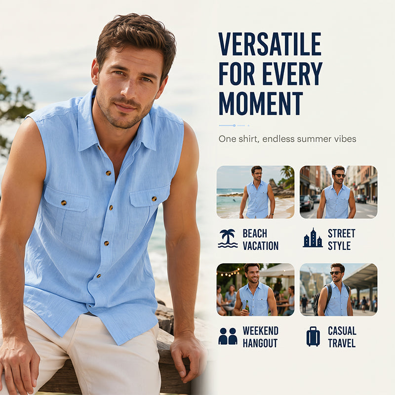 ⏰ Countdown läuft – 50% nur noch 3 Tage! Herren Sommer ärmelloses Button-Down-Hemd